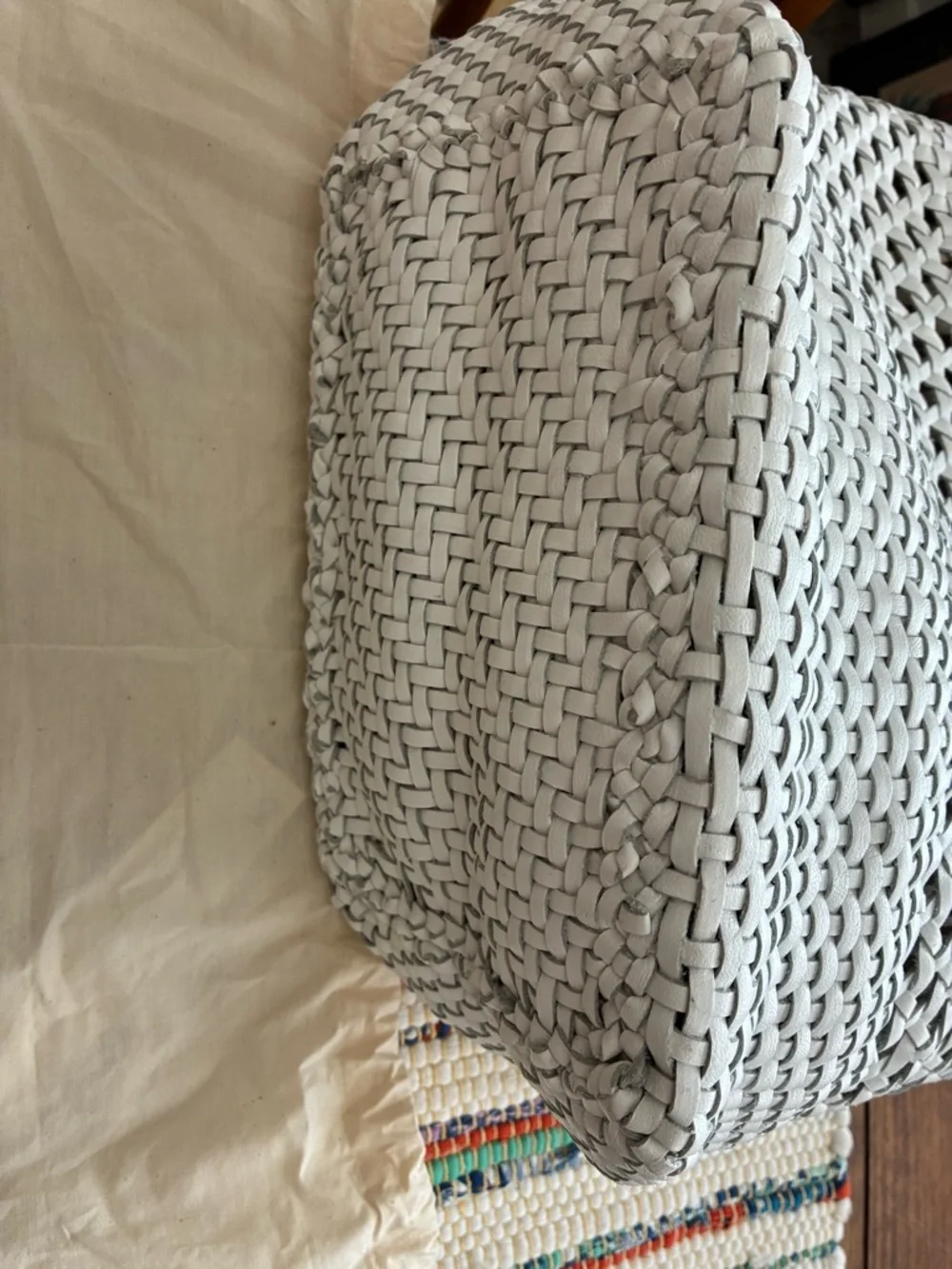 Loeffler Randall White Woven Tote with Braided Handles and Removable lining - Picture 4 of 8